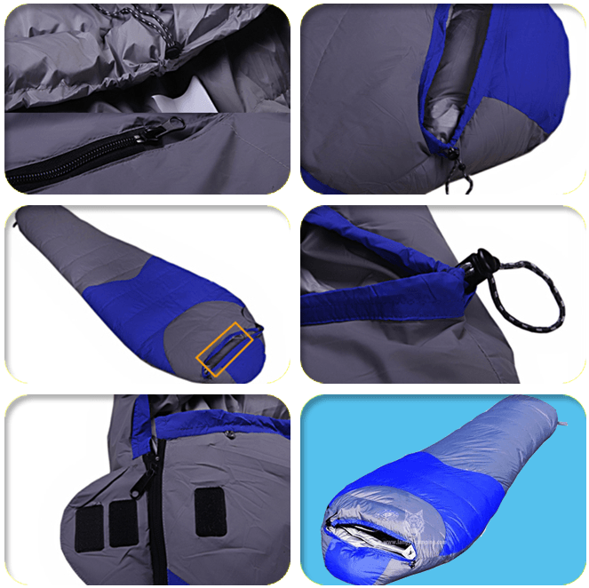 White duck down mummy sleeping bag